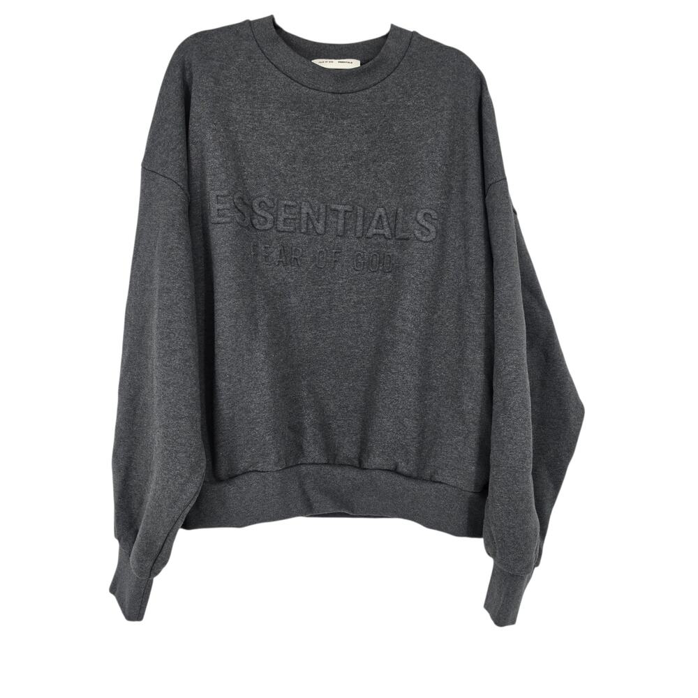 NWOT Fear Of God Essentials Charcoal Gray Embossed Logo Pocket Sweatshirt Sz XL